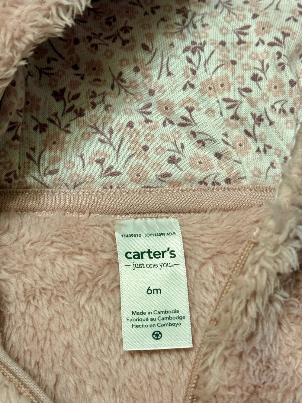 Carter's Plush Pink Hooded Footed One-Piece